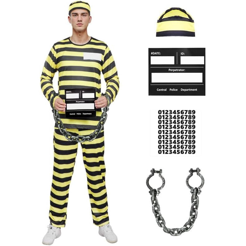 Orange Prisoner Jumpsuit Adult Costume with Hat and Handcuffs